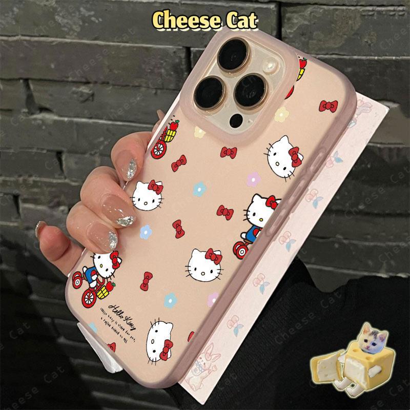 Nơ đỏ và Kitty Ốp điện thoại màu hồng mờ cho iPhone 15 16 11 12 13 14 17 Pro Max 7 Plus XR Xs Max
