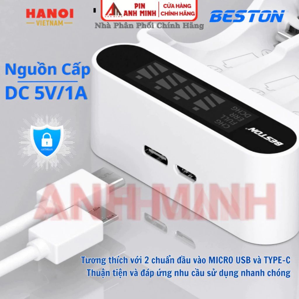 Máy Sạc BESTON C9023L và pin sạc AA (2A) AAA (3A) C9023 - Bộ Sạc thông minh tự ngắt có màn hình LCD