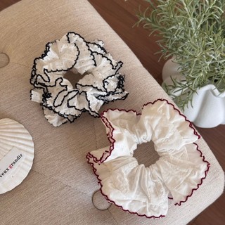 Dây buộc tóc Hululu với thiết kế mới có viền đỏ pháp ren scrunchy, tươi sáng và bóng mượt, phụ kiện hoàn hảo cho đuôi ngựa.