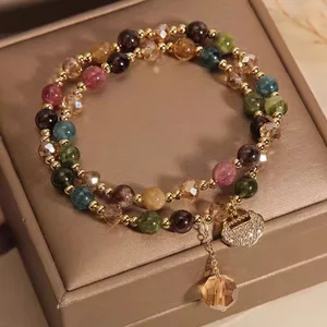 Mới Đôi Vòng Nhiều Màu Sắc Tourmaline Vòng Tay Nữ Ins Sang Trọng Tối Giản Tuổi Thọ Khóa Đính Hạt Vòng Tay Trang Sức