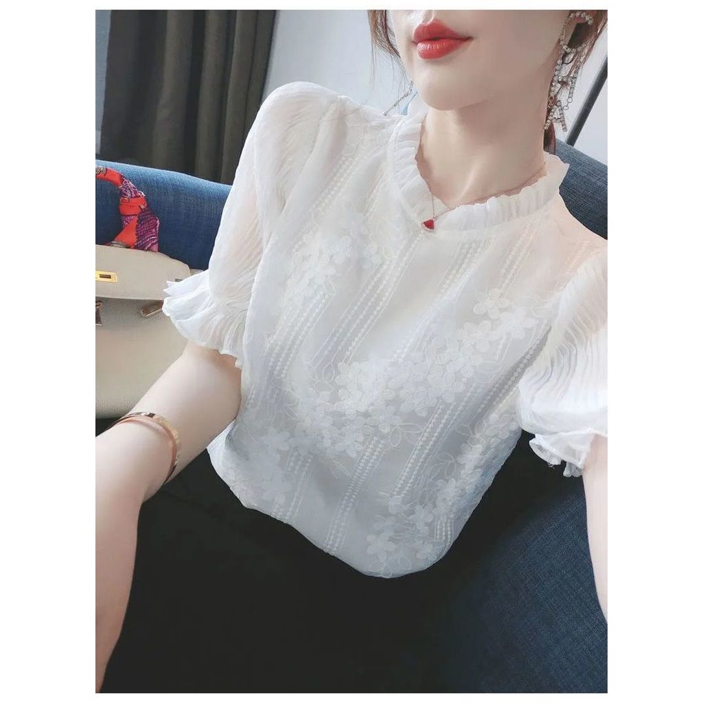M-3XL Áo sơ mi tay dài văn phòng chắc chắn trắng thời trang ren cao cấp