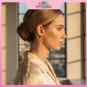 MYPANDA - Kẹp Tai và Dây Chuyền Thép Không Rỉ Màu Vàng Dáng Dài Thả cho Nữ