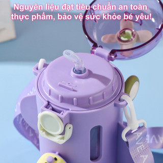 【BabyJoy】Bình nước trẻ em hình máy bay 500ml,Vật liệu nhựa dùng trong thực phẩm, có ống hút và dây đeo