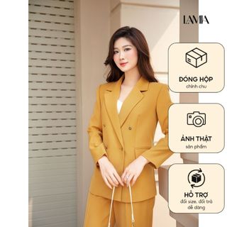 Vest nữ Lamia Design LE203 áo blazer dáng suông phối quần âu baggy cạp cao chất liệu Kevinlli màu cam ấn tượng
