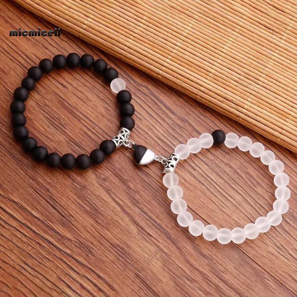 Vòng tay cặp đôi có thể điều chỉnh, từ tính đính cườm - Quà tặng hoàn hảo