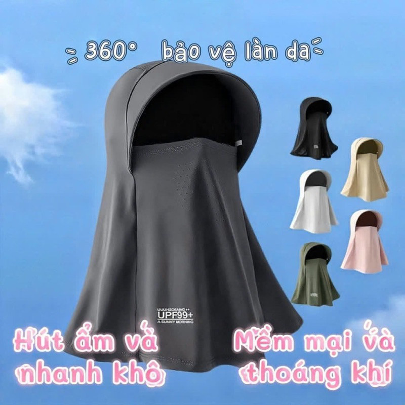 Mũ Chống Nắng Trùm Đầu Tích Hợp Mặt Nạ Khẩu Trang Lụa Băng Lạnh Che Cổ Thoáng Khí Chống Tia UV MN1