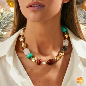 Mặt hàng mới: Choker ngắn bohemian vintage màu nhựa acrylic đính hạt nelace, có thể điều chỉnh