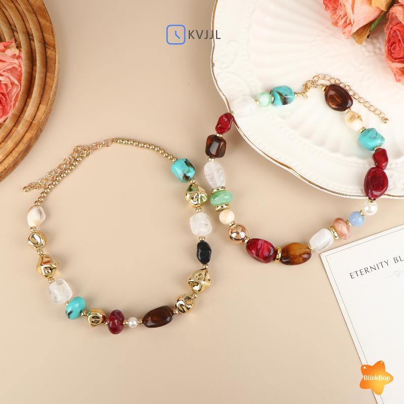 Mặt hàng mới: Choker ngắn bohemian vintage màu nhựa acrylic đính hạt nelace, có thể điều chỉnh