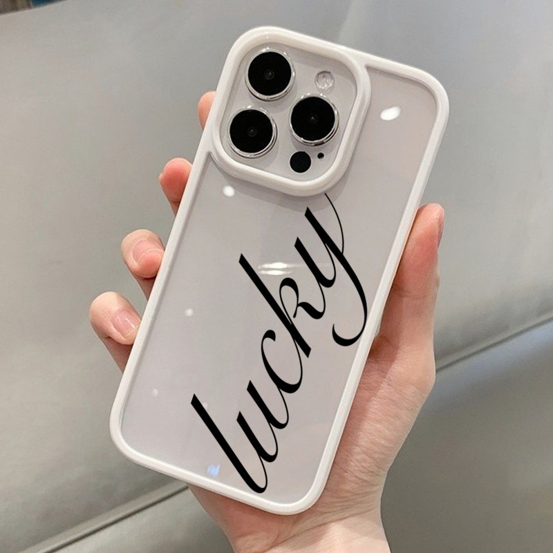 Ốp Lưng Cho iPhone 16 15 17 Pro Max 11 13 14 12 Pro Cho iPhone 16e 7 8 Plus XS Max X XR SE2022 Lucky Script Trong Suốt Mềm Chống Sốc