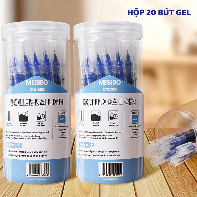 Set 20 Bút Gel 0.5mm Nhanh Khô – Viết Mượt Không Lem, Mực Đen/Xanh/Đỏ – Ống Mực Lớn Gấp 3 Lần, Có Hộp Đựng