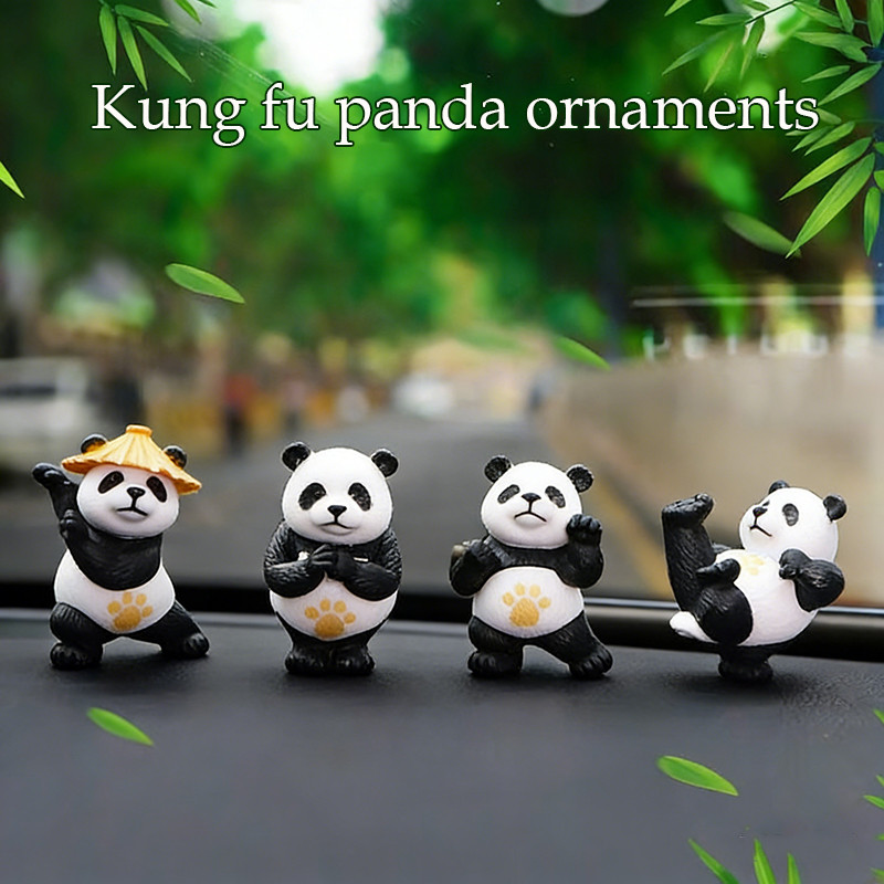 4 Micro Phong Cảnh Nhựa Kung fu Panda Các Bức Tượng Gấu Trúc Sống Động Như Thật Dễ Thương Tượng Handmade Hoạt Hình Ô Tô Để Bàn Đồ Trang Trí