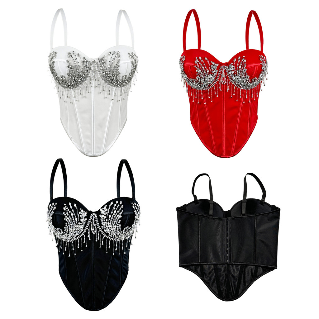 Dây xích xương cá corset kim cương nhấp nháy, slim-fit, handmade đính hạt - Phù hợp tập luyện và thời trang