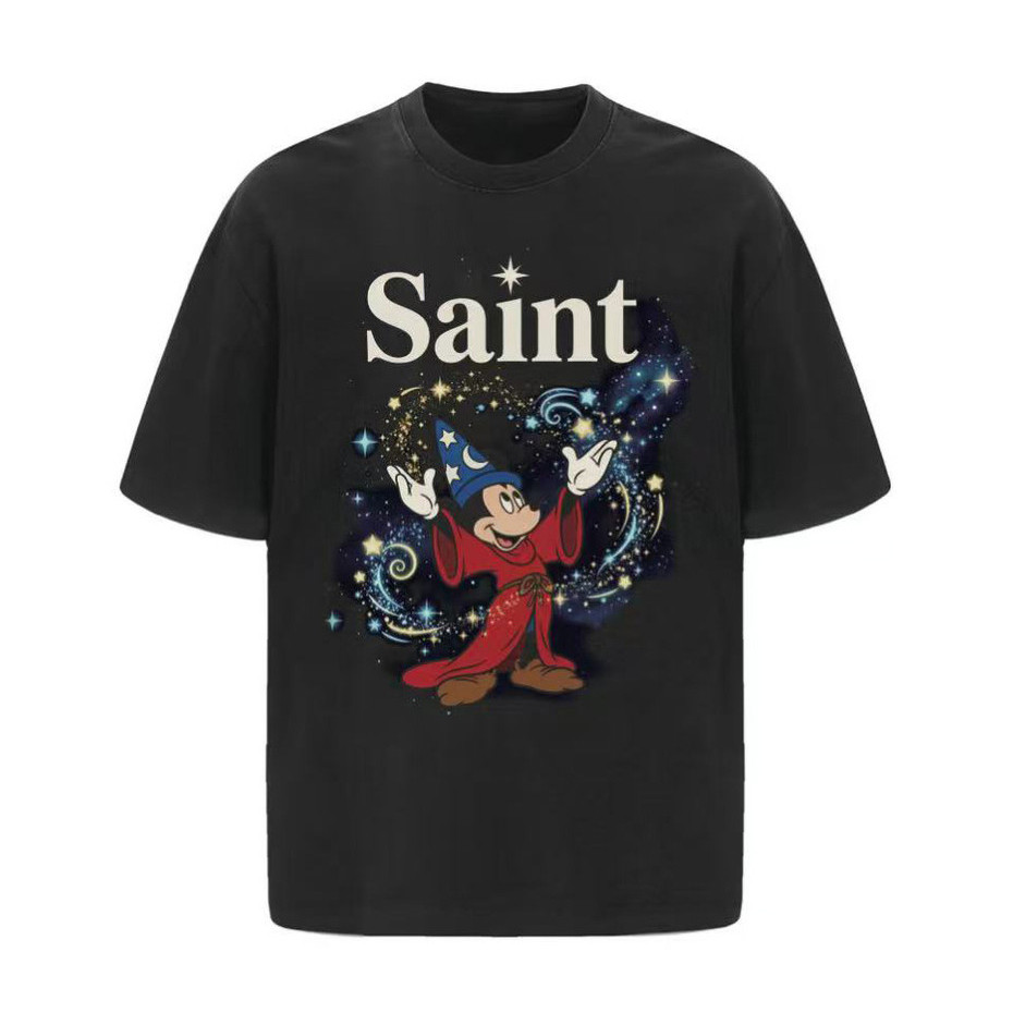 Fantasia Mickey Vintage Rửa Đau Khổ Rời Phù Hợp Với Unisex Áo Thun Nữ Tay Ngắn