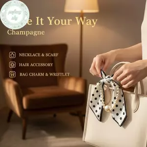 PUSKY Khăn Quấn Satin Lụa Cho Nữ với Ngọc Trai và Dây Xích Họa Tiết Hoa Vintage