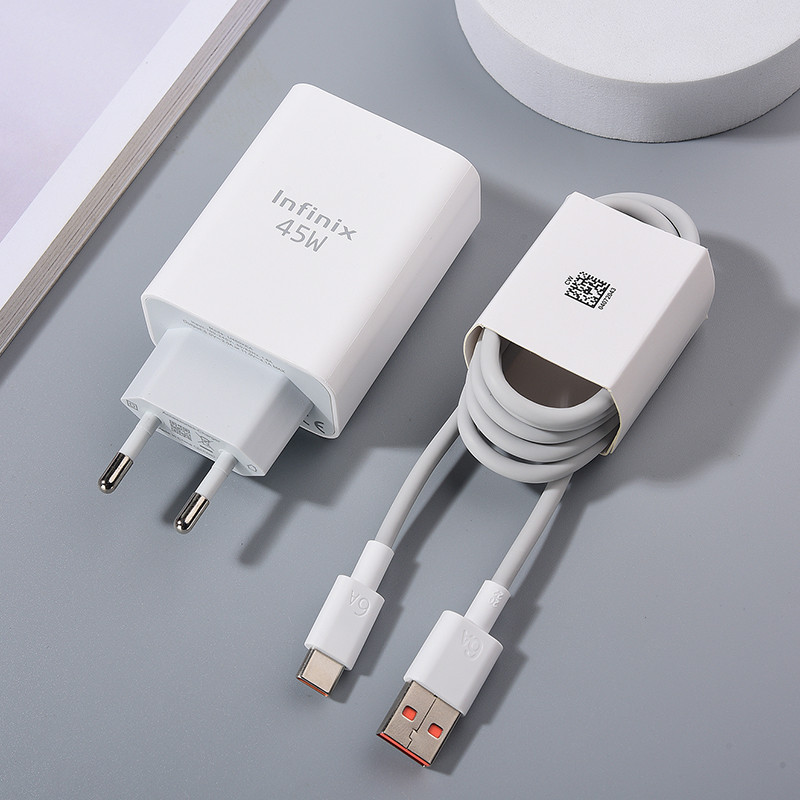 Infinix 45W Sạc EU Bộ Chuyển Đổi Nguồn Sạc Siêu Nhanh 6A USB C Cáp Cho Infinix Hot 40 30 Pro 40i 30i Note 40 30 Pro Zero 30