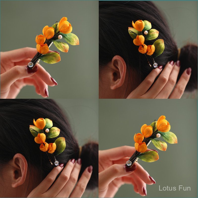 Kẹp Tóc Nữ Phong Cách Cổ Điển Trung Hoa, Lụa Nhung Hoa, Phụ Kiện Tóc Đẹp
