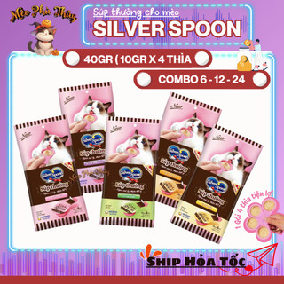 [ Combo 6 - 12 - 24 gói ] Súp Thưởng Cho Mèo Silver Spoon Unicharm Dạng Thìa Nhật Bản Gói 40g