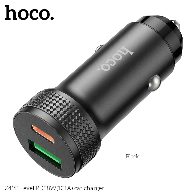 Tẩu sạc nhanh 38W Hoco Z49B dung cho ô tô, 2 cổng Type C + USB, PD20W + QC3.0, nhỏ gọn