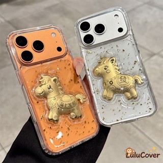 Vỏ trong suốt màu vàng Pony cho iPhone 17 Air 16 15 14 Plus 13 12 11 Pro Max Ốp điện thoại sang trọng Làm giàu năm mới Vỏ mềm trong suốt Vỏ chống sốc Vỏ ngựa vàng