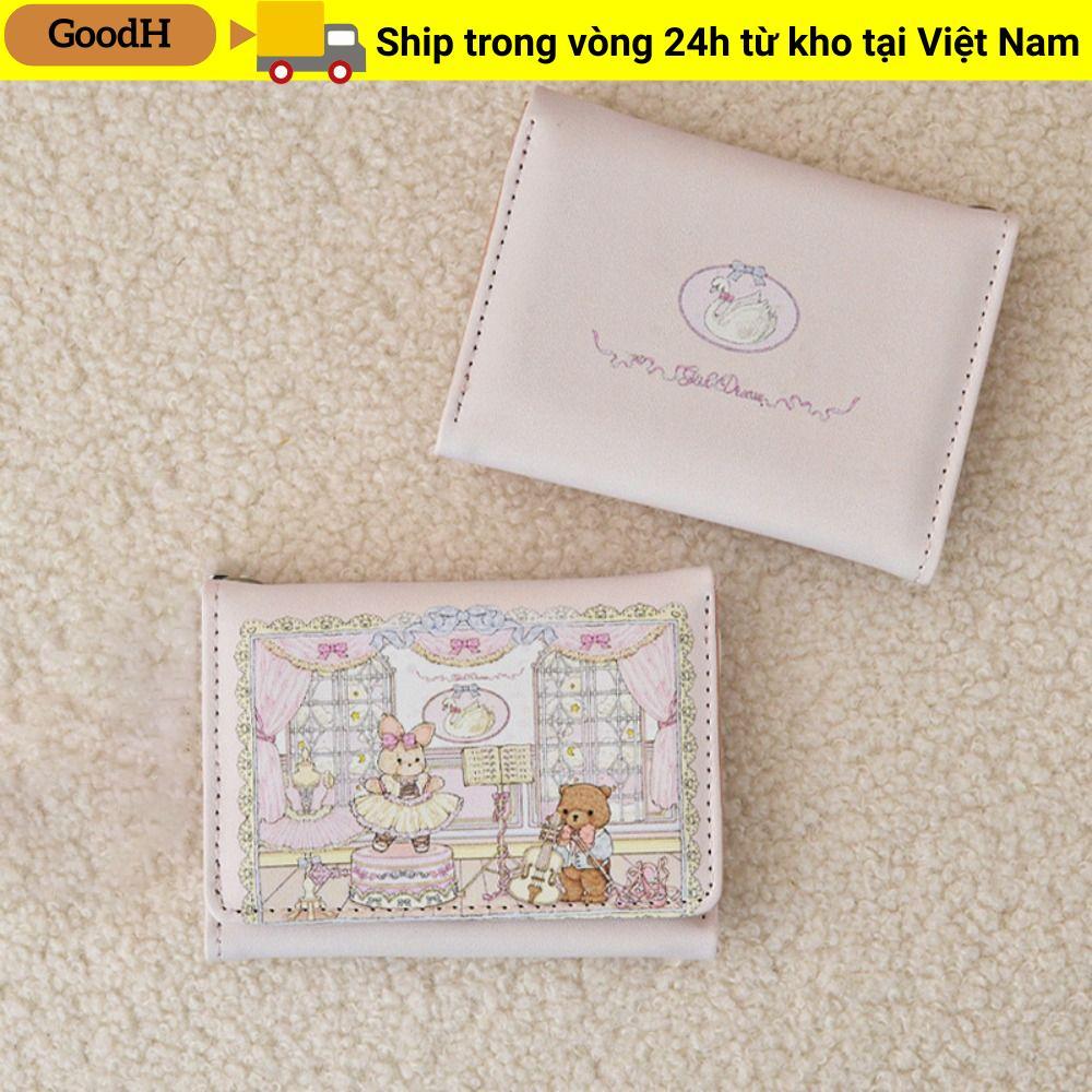 Ví ngắn GOODH, Túi đựng tiền nhiều khe PU, Hộp đựng thẻ di động gấu và thỏ cổ điển dành cho người phụ nữ