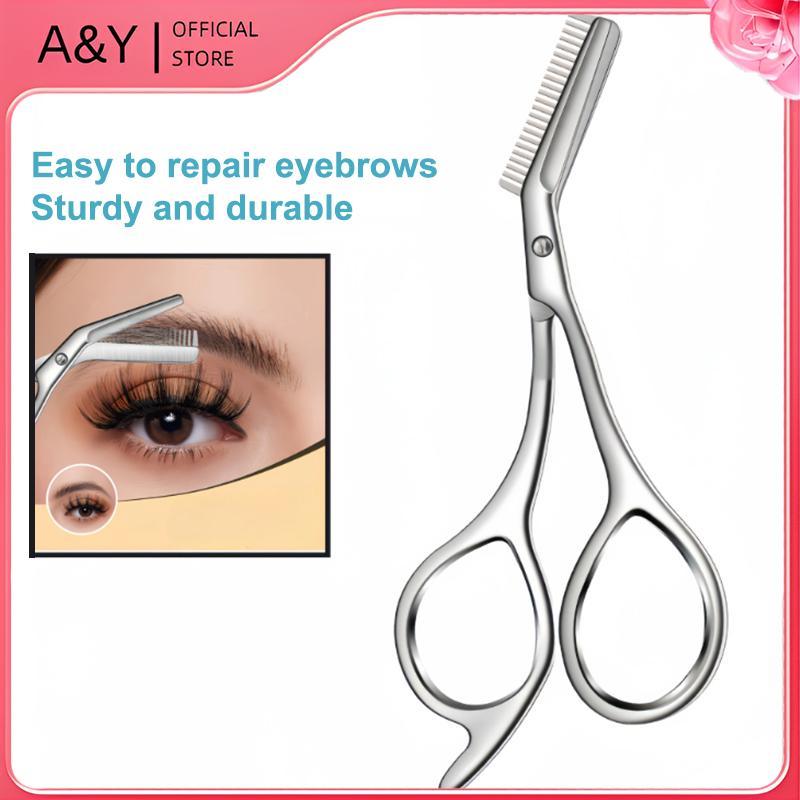 Kéo cắt tỉa lông mày 2 trong 1 A & Y Withbs bằng thép không gỉ, chải lông mày, định hình, dụng cụ làm đẹp