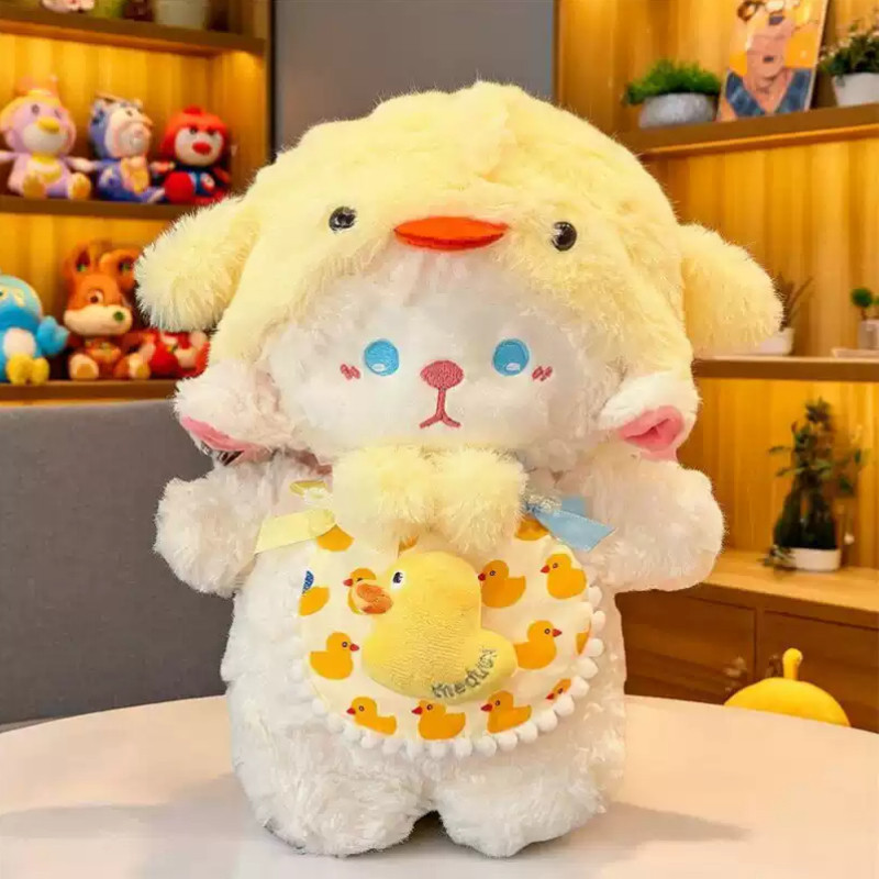 Gấu Cừu Con Lông Trắng,Kích Thước Tùy Chọn 35/45/55cm,Đội Nón Vịt Vàng,quà Tặng Sinh Nhật Cho Bạn Gái