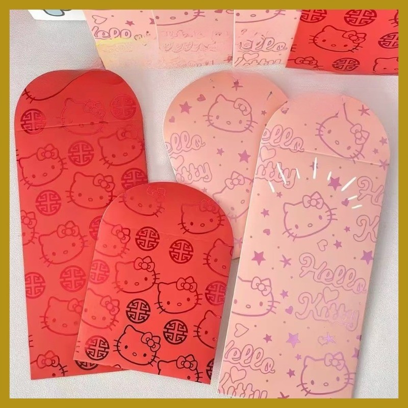 Phong bì màu đỏ theo chủ đề Hello Kitty: Gói tiền may mắn màu hồng / đỏ lễ hội với họa tiết hoạt hình dễ thương & vận may