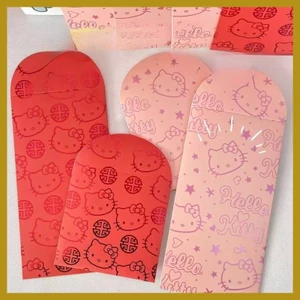 Phong bì màu đỏ theo chủ đề Hello Kitty: Gói tiền may mắn màu hồng / đỏ lễ hội với họa tiết hoạt hình dễ thương & vận may