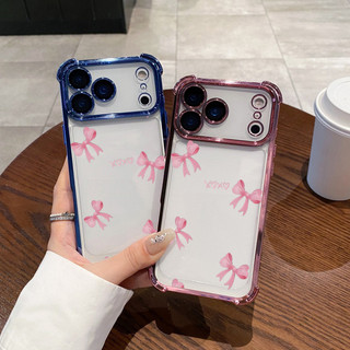 Ốp Điện Thoại Mạ Nơ Màu Hồng Dễ Thương Cho OPPO Reno 15 14 13 12 11 10 Pro 15F 14F 13F 12F 11F 5G Mềm Chống Rơi Trong Suốt