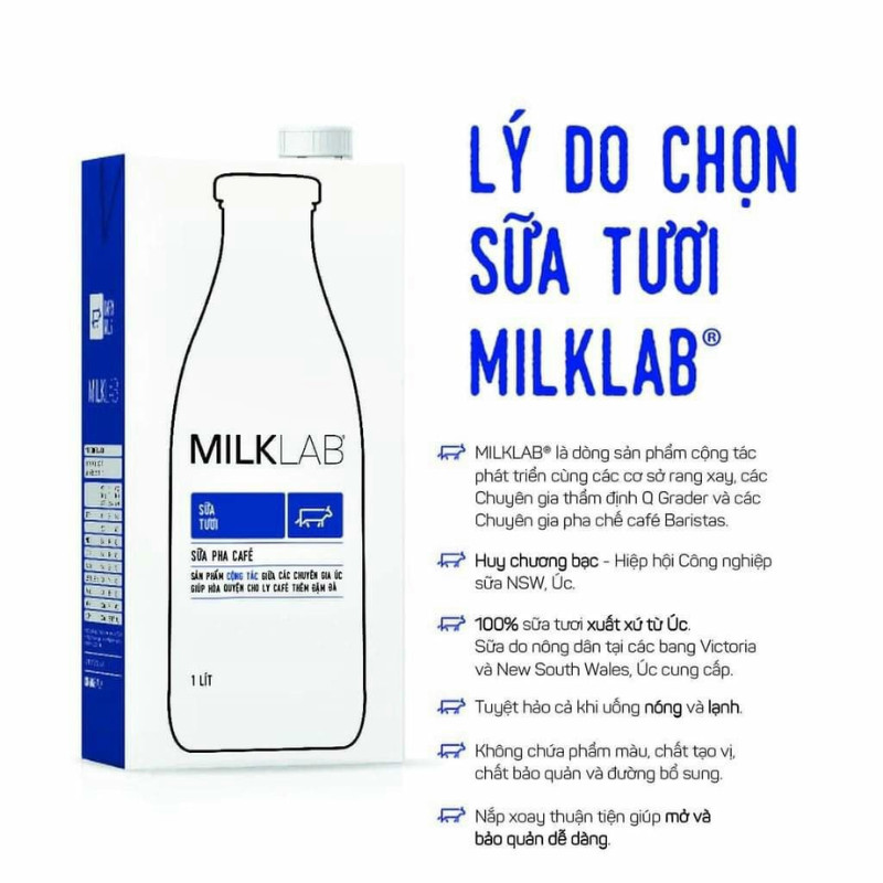 Sữa Tươi Tiệt Trùng Nguyên Chất Không Đường Milklab Full Cream Hộp 1L Thơm Ngon Bổ Dưỡng