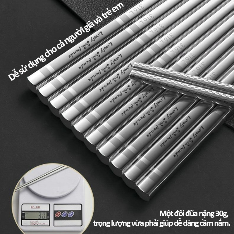 Set 10 Đôi Đũa Inox 316 Cao Cấp - Chống Trơn Trượt An Toàn, Chống Mốc, Bền Đẹp, Quà Tặng Lý Tưởng Tân Gia & Ngày Lễ