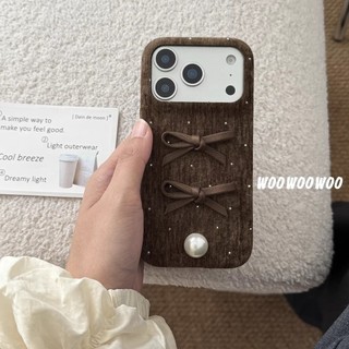 Hàn Quốc 3D Ngọc Trai Ngọt Ngào Nữ Tính Nơ Sóng Điểm Nhung Vải Ốp Lưng Điện Thoại iPhone 17Promax 17Pro 14 15 16 Pro Max 13 Vỏ Di Động Nữ Chống Sốc