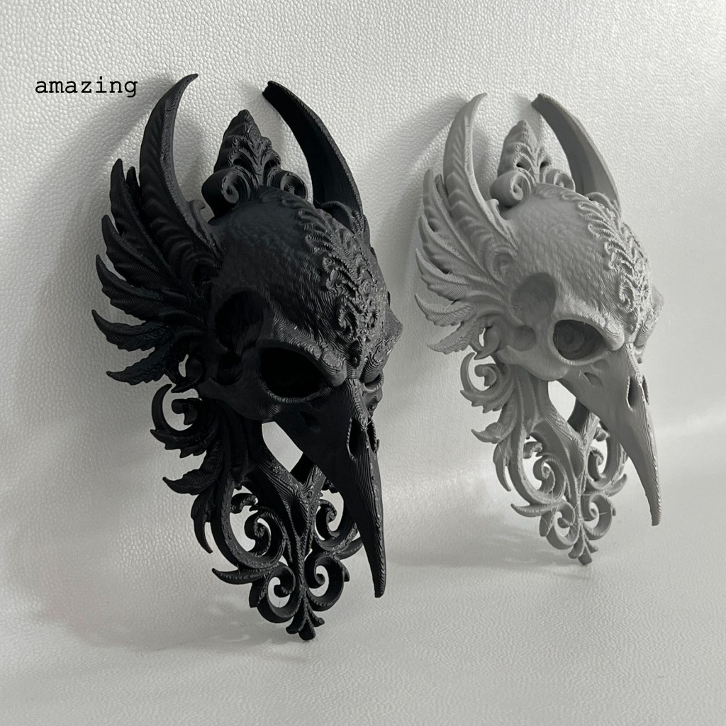 [AM] Nghệ thuật treo tường đầu lâu Raven Skull – điêu khắc trang trí phòng ngủ, Halloween, phong cách gothic, dùng cho nhà tối
