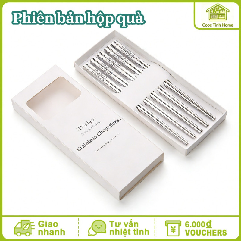 Bộ 10 Đôi Đũa Inox 316 Chống Trượt, Kháng Khuẩn Ag+ & Ruột Rỗng Chống Nóng - An Toàn Vệ Sinh Cho Bữa Ăn Gia Đình