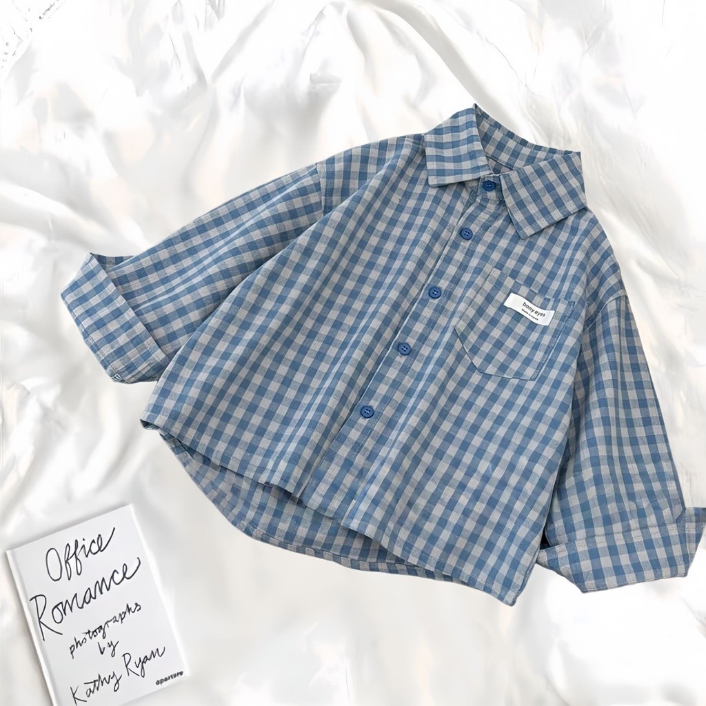 Bộ Đồ Bé Trai Xuân Thu Áo Sơ Mi Kiểm Tra Quần Jean 90-170 Size IMQW