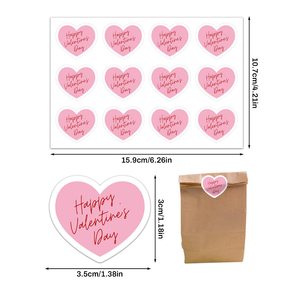 Tập 10 tờ tem nhãn dán tròn đỏ hồng Valentine TE81 sticker trái tim lễ tình nhân dán hộp, túi quà