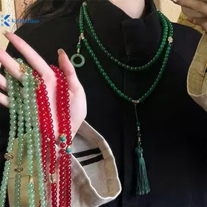 Kudosation Đá Tự Nhiên Cầu Nguyện Nelace Nữ Phật Giáo Thiền Pha Lê Xanh Nelace Dài sel Chokers Quà Tặng