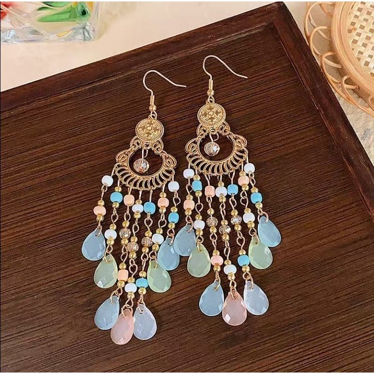 Bông tai khí chất nữ tua dài phong cách dân tộc Bohemian