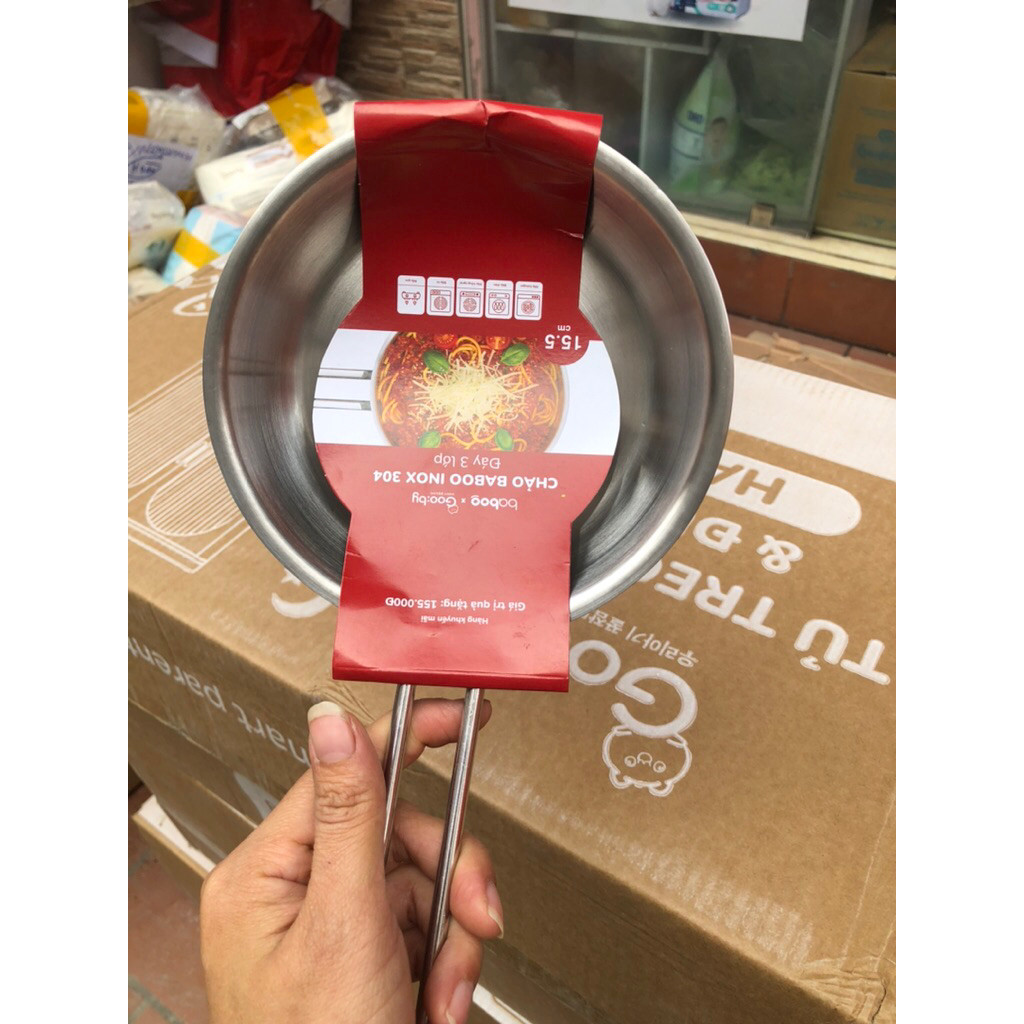✅ QUÁNH, CHẢO INOX 304 Nấu Bột và Xào Đồ Ăn Cho Bé, ĐÁY 3 LỚP - Quà tặng TÃ BỈM GOOBY chính hãng