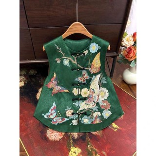 Áovest thêu nứt retro 2025, phong cách Trung Quốc, khóa đĩa