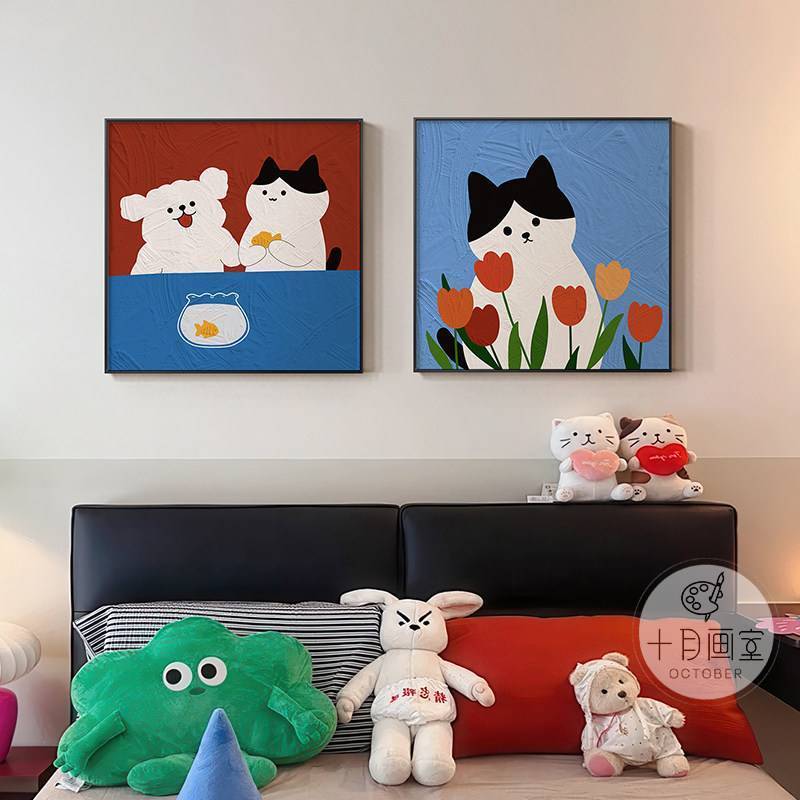 Tranh trang trí canvas treo tường mèo thú vị để trang trí phòng ngủ và phòng khách