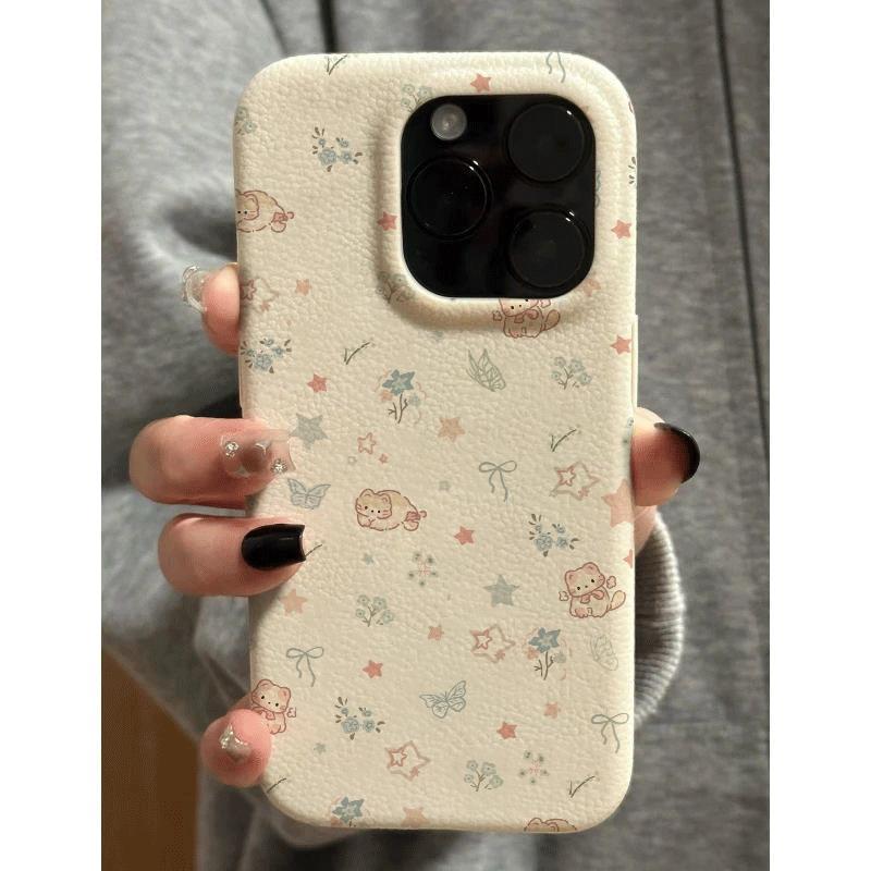 Trắng cơ sở hoa nhỏ sao cho iPhone 17 16 15 13 giả da 12p lỗ lớn 11 mềm x