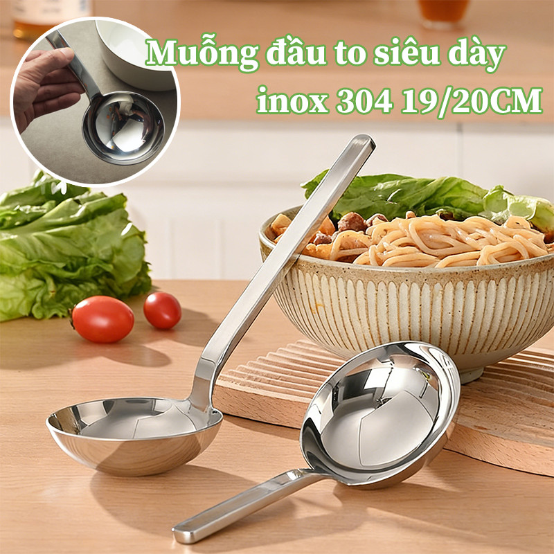 Vá Múc Canh & Súp Inox 304 Đa Năng - Vá Đầu Tròn Cán Ngắn, Phù Hợp Bàn Ăn & Ăn Lẩu Sang Trọng