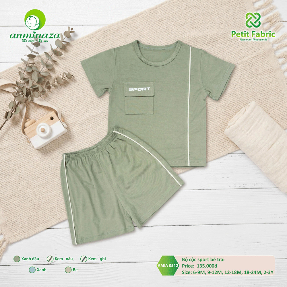 Bộ Cộc Sprot Bé Trai Anminaza Vải Sợi Tre Petit Thấm Hút Thoáng Mát - Hàng Chính Hãng AMI0512