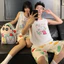 Hoạt Hình Dễ Thương Crayon Shin-Chan Cặp Đôi Bộ Đồ Ngủ Áo Quần Short Cotton Nguyên Chất Chui Đầu Loungewear Set