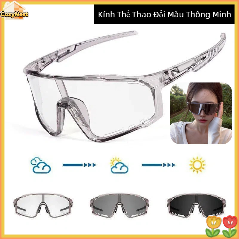Kính Thể Thao Đổi Màu Thông Minh - Chống UV400, Chống Bụi Toàn Diện - Cho Đi Xe Đạp, Chạy Bộ v.v.