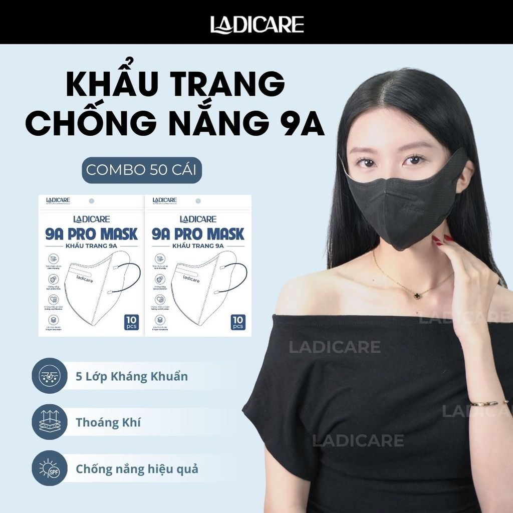 [Combo 50 Cái] Khẩu Trang 9A PRO MASK LADICARE 5 Lớp Cao Cấp – Chống Nắng, Kháng Bụi, Ôm Khít Mặt