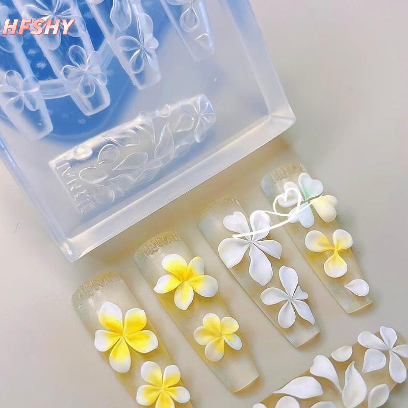 HFSHY 3D Silicone Hoa Móng Tay Nghệ Thuật Khắc Khuôn Acrylic Hibiscus Hoa Năm Cánh Hoa DIY Móng Tay Nghệ Thuật Trang Trí Trong Suốt Mẫu VN
