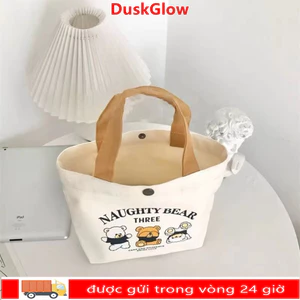 Túi xách Mini DUSKGLOW, Túi Tote vải hoạt hình bằng vải canvas, Túi lưu trữ dung lượng lớn đào thời trang dã ngoại