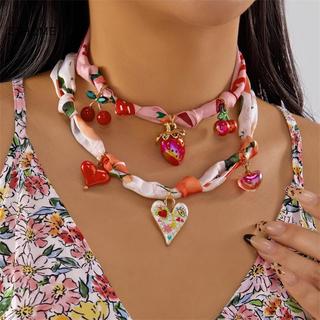 ZTHOME Khăn Mặt Dây Chuyền Satin Boho Vintage với Họa Tiết Trái Tim và Nơ Anh Đào